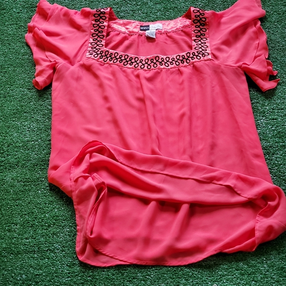 Coral Blouse with Embroidered Square Neckline - Picture 7 of 8